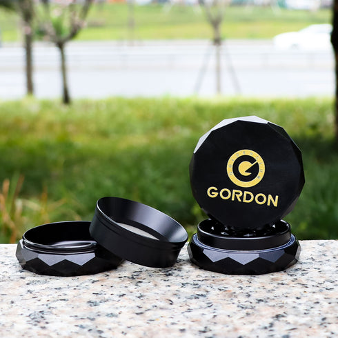 Gordon Diamond Surface Aluminum Alloy Herb Grinder, Black 50 mm Smoker Grinder, 4 Lay Easy Clean Herb Grinders